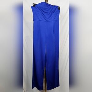 Allegra K One Shoulder Blue Jumpsuit Sz XS Classic Maximalist Luxury Feminine